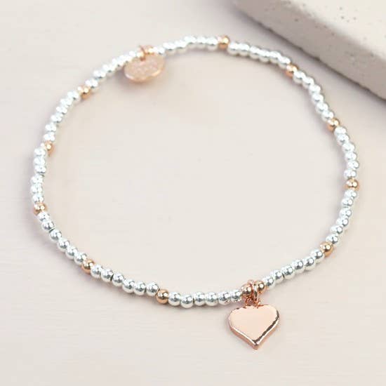 Rose Gold Heart Beaded Bracelet In Silver And Rose Gold Lisa Angel