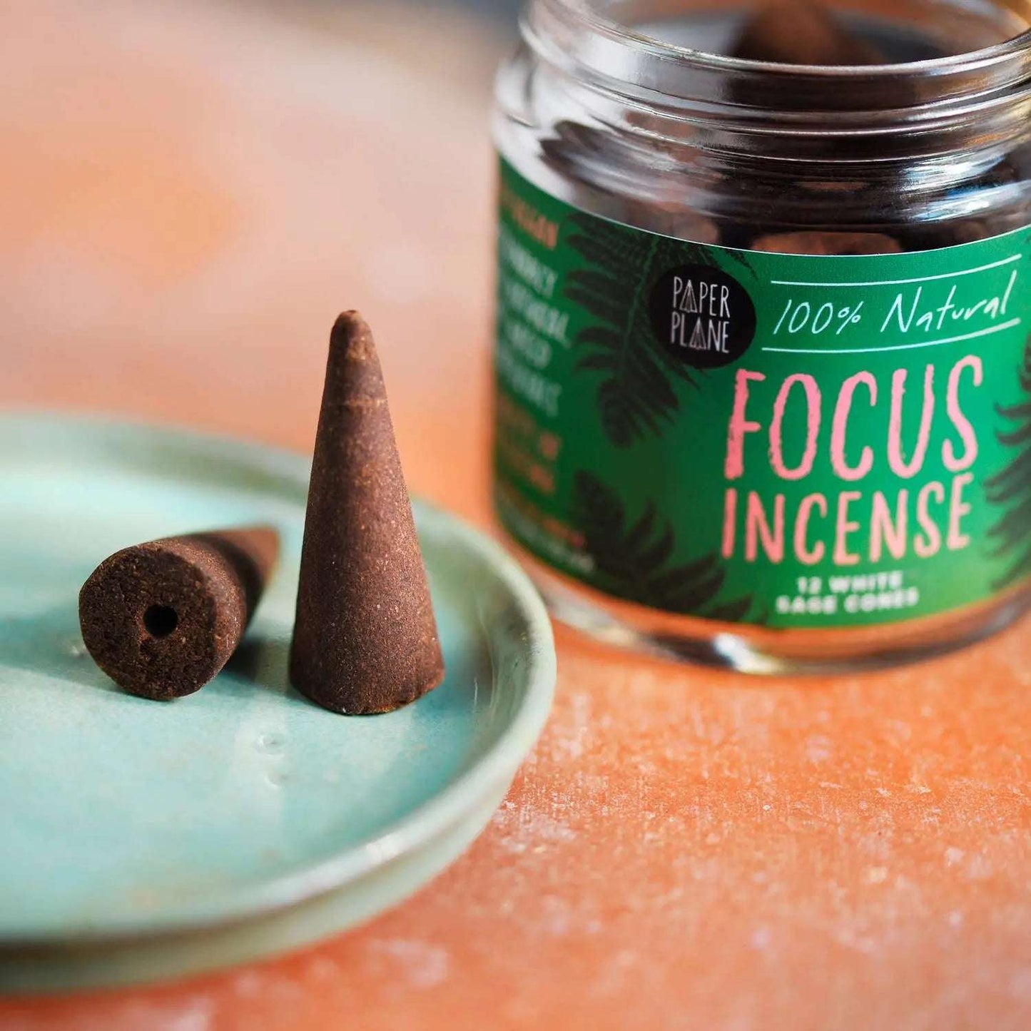 Focus Incense Jar of Incense Cones - plant based, vegan Paper Plane