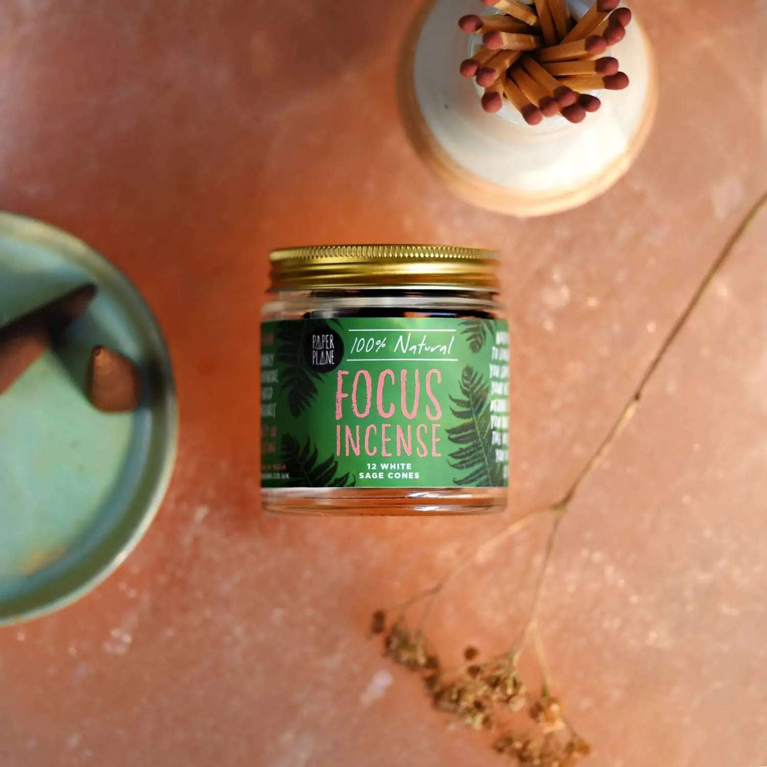 Focus Incense Jar of Incense Cones - plant based, vegan Paper Plane