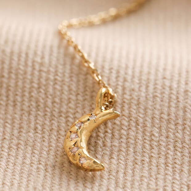 Crystal Moon and Star Lariat Necklace in Gold Lisa Angel
