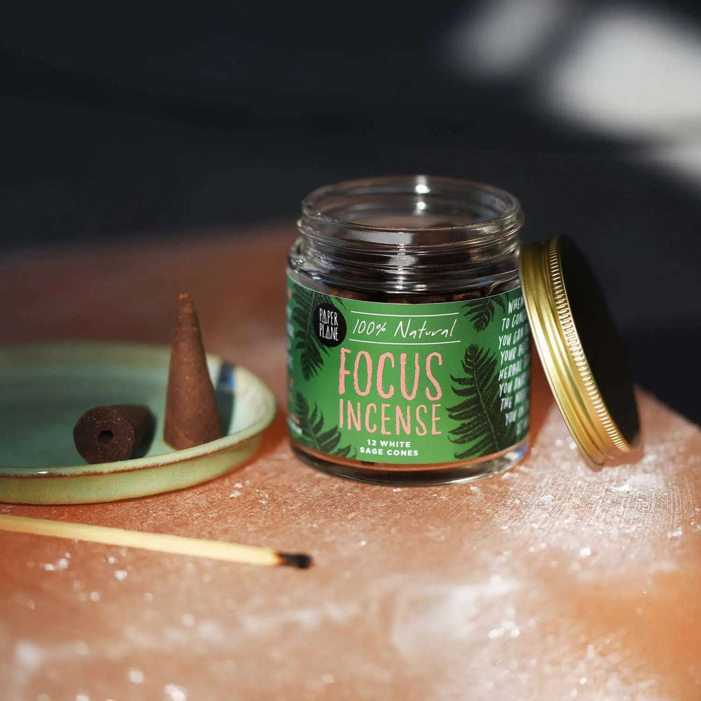 Focus Incense Jar of Incense Cones - plant based, vegan Paper Plane