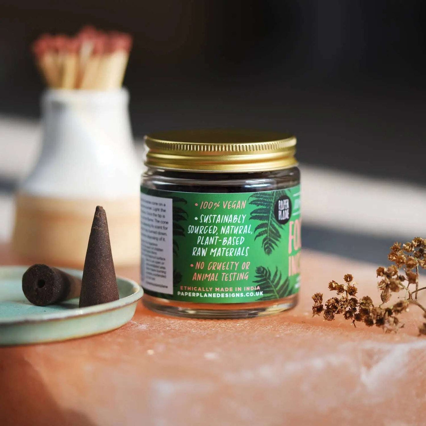 Focus Incense Jar of Incense Cones - plant based, vegan Paper Plane