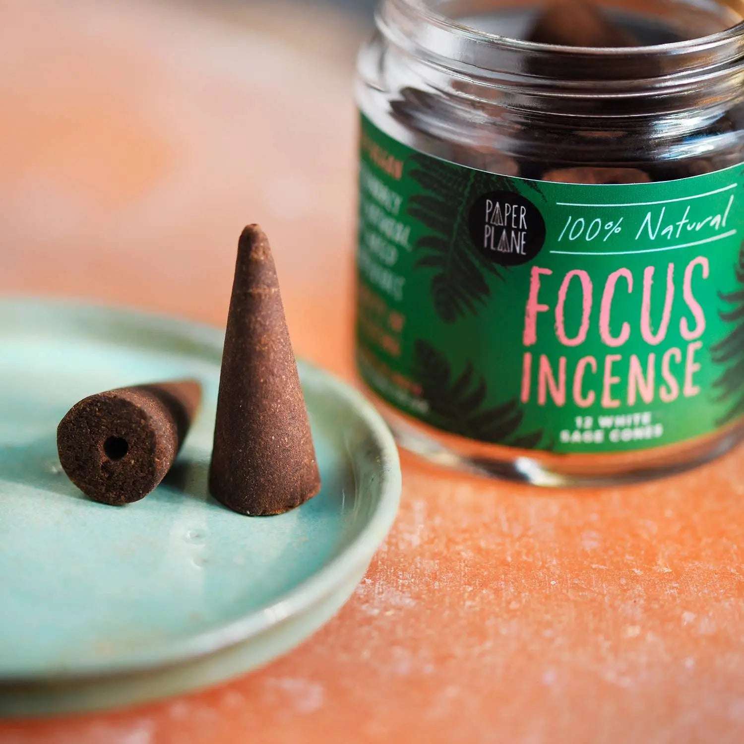 Focus Incense Jar of Incense Cones - plant based, vegan Paper Plane