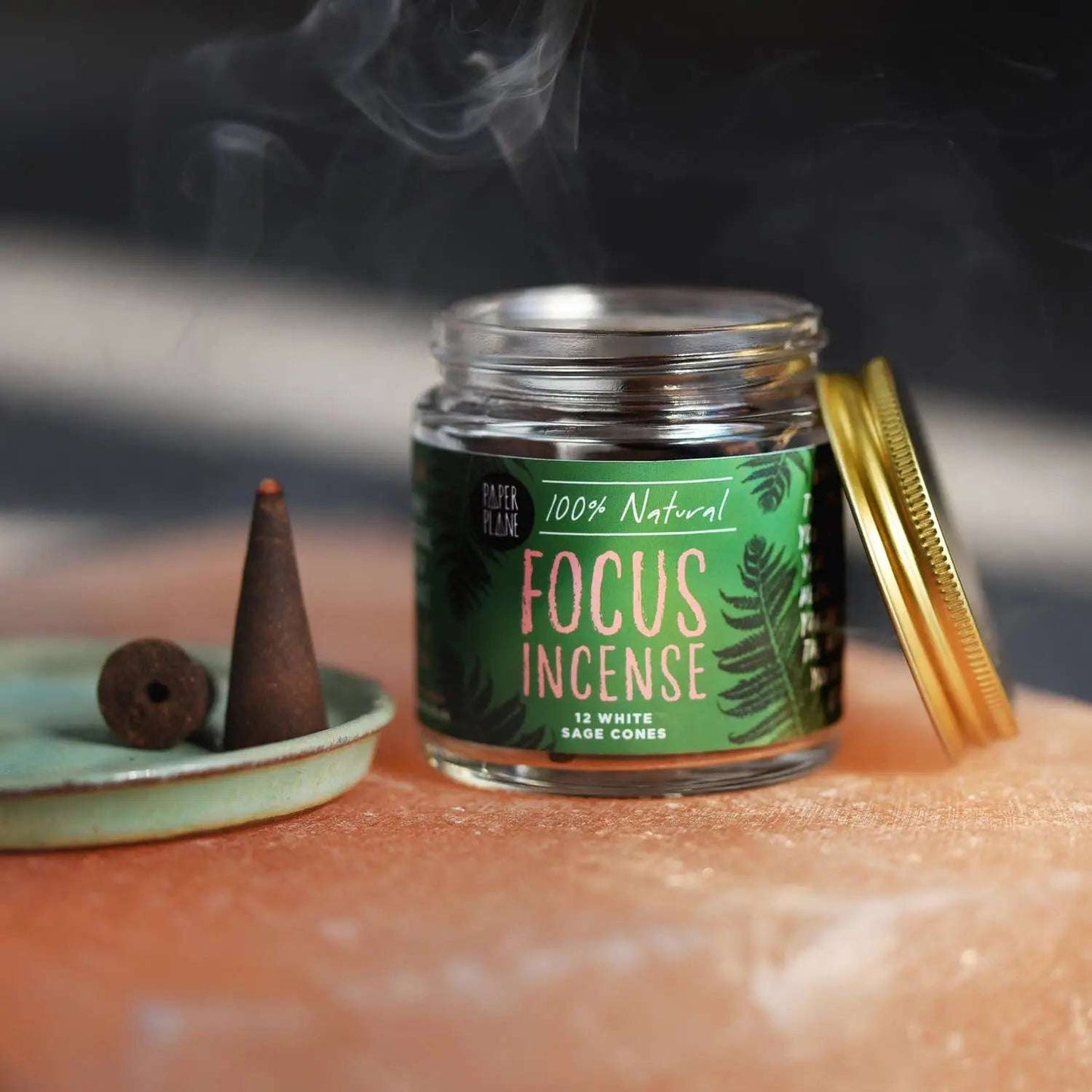 Focus Incense Jar of Incense Cones - plant based, vegan Paper Plane