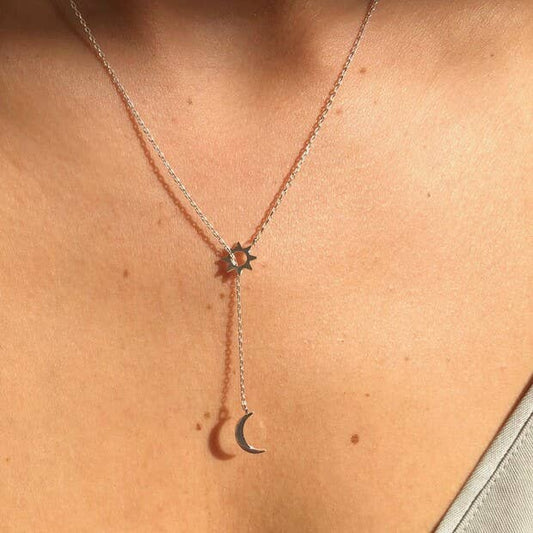 Moon and star laryat necklace in Silver Lisa Angel