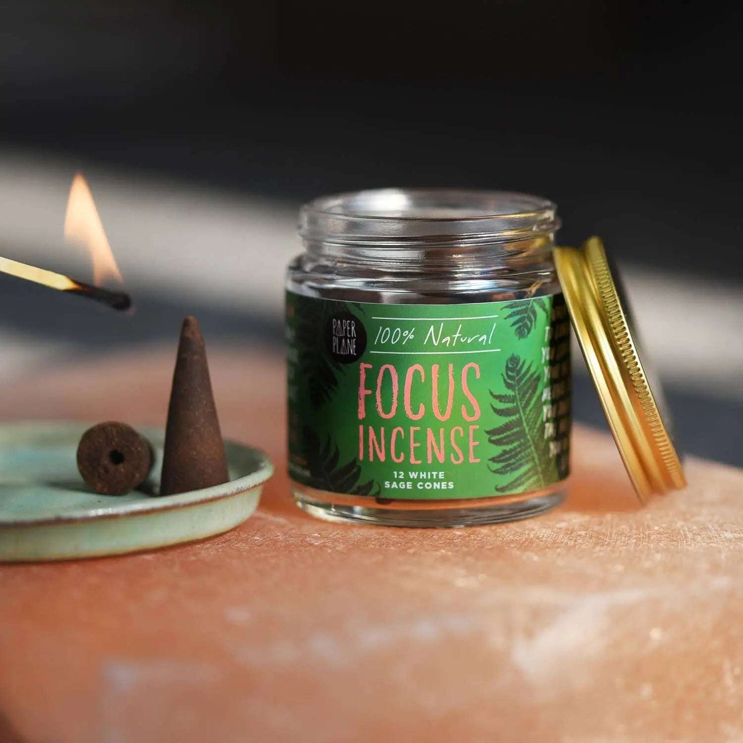 Focus Incense Jar of Incense Cones - plant based, vegan Paper Plane
